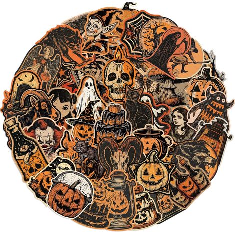 50 autocollants rétro gothiques pour Halloween - Thème citrouille et crâne - Autocollants en vinyle imperméables pour enfants, adolescents et adultes - Cadeaux et souvenirs de fête