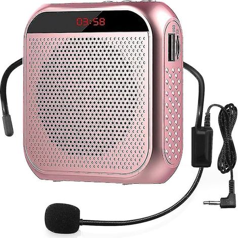 Amplificateur vocal portable avec casque-micro filaire, haut-parleur rechargeable (or rose) (1/5)