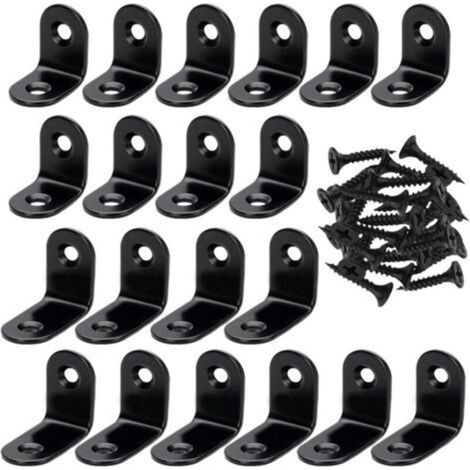Lot de 20 supports d'angle en forme de L avec 40 vis, équerres d'angle pour bois en acier inoxydable Noir (1/5)