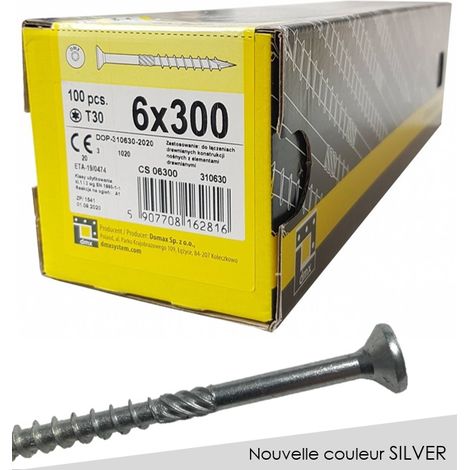 BOITE DE 100 VIS À TÊTE FRAISÉE 6 x 300, EMPREINTE TORX FINITION SILVER