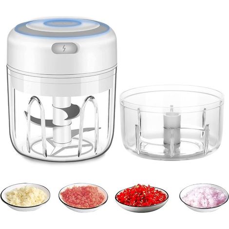Picadora eléctrica inalámbrica, mini procesador de alimentos, 250 ml, fácil de limpiar y reemplazar, batidora eléctrica duradera para verduras y frutas. (1/5)