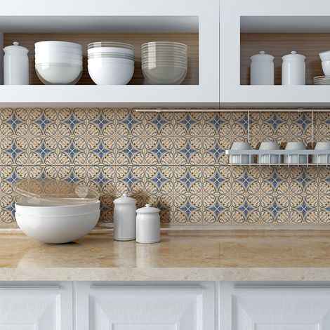 Sticker Mural Carrelage adhésif Cuisine Salle de Bain - 24 STICKERS CARREAUX DE CIMENT AZULEJOS SELMA - 24stickers10x10cm (1/5)