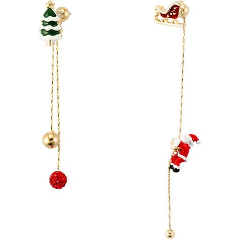 Moving Santa Dangle Earrings, Unique Christmas Jewelry, Fashionable Girlfriends Gift for Women, Long Chain Tassel, Red and Green (1/5)
