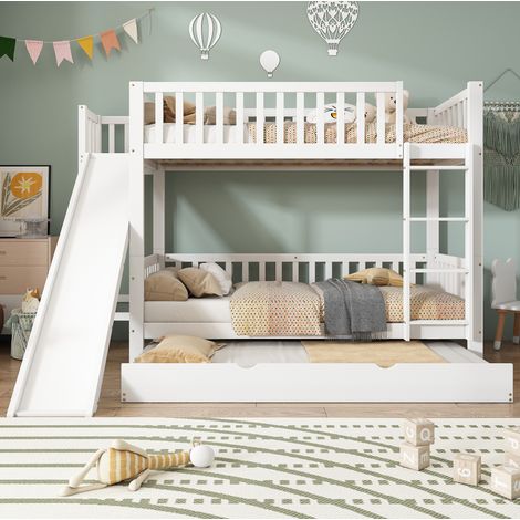 Letto a castello per bambini 90x200/190 cm in legno bianco, salvaspazio per camera FloraGrace (1/5)