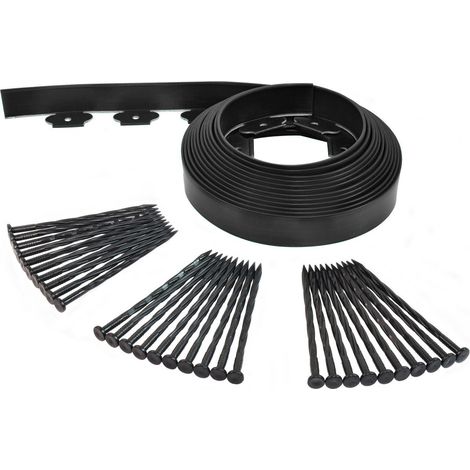 Bordurette de jardin flexible 10M - Hauteur 5 CM + 30 piquets Noir - Bordure de Gazon Pelouse - Utilisation Facile
