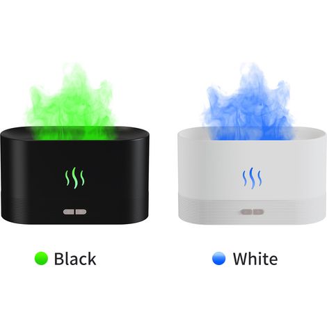 Humidificador con simulación de llama, 7 luces LED, conexión USB, bajo nivel de ruido, apagado automático, blanco/negro, 180 ml, ABS/PP (1/4)