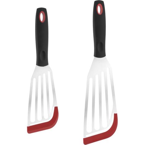 Spatule a Poisson,2 Pièces en Acier Inoxydable 10,6" et 12,4" avec Manche en Silicone pour Retourner et Griller,Ustensiles de Cuisine,Pâtisserie,Friture de Viande,Retournement D'œufs