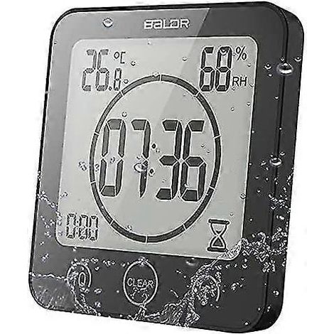 Horloge de salle de bain, température et humidité, écran LCD, étanche, alarme de douche numérique (1/5)
