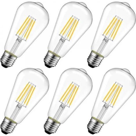 8W Ampoule LED Filament E27 ST64, Ampoule Edison, Equivalent à Ampoule Incandescente 60W, 2700K Blanc Chaud,Lot de 6 (1/4)