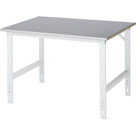 Arbeitstisch B1250xT1000xH760-1080mm Arbeitsplatte Stahlbl.Gestell lichtgrau RAU (1/4)