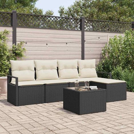 vidaXL Sofa Set with Cushion 6 pcs Black Poly Rattan (1/5)