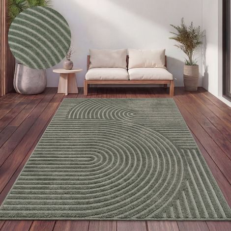 Paco Home Outdoor Teppich Wetterfest Balkon Wohnzimmer Skandinavisches Boho Einfarbig 160x230 cm, Grün 3