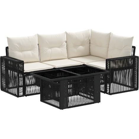 Set Divano da Giardino 5 pz Nero e Bianco Crema polyrattan vidaXL (1/5)