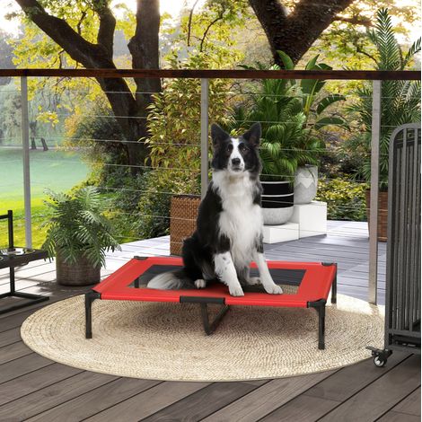 Lettino rialzato per cani 92 x 76 x 18 cm, grandi cani, esterno, rosso HAVRYA (1/4)