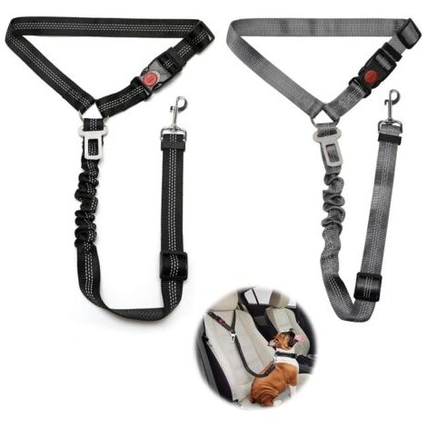 BUNTHAUS pièces réglable Ceinture securite Chien Voiture, Coussin élastique Anti-Vibration Ceinture sécurité Chien Convient aux Voitures (Noir + Gris) (1/5)