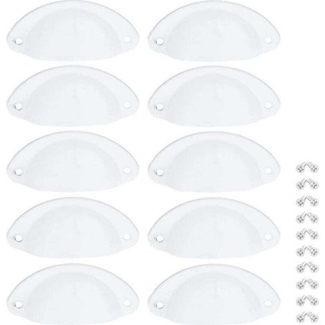 10 Pcs Poignée Blanc de Meuble Coquille Vintage Poignée pour Tiroir Armoire 82mm Bouton Porte Placard avec Vis (1/4)
