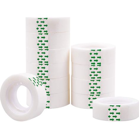 Ruban Adhésif Transparent - 12 Rouleaux - Largeur 18 mm - Longueur 25 m - Pour Dévidoir Standard - Diamètre Intérieur 24 mm (1/5)