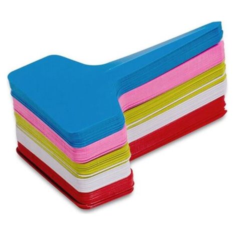 Étiquettes de jardin colorées, réutilisables et imperméables - 100 marqueurs de plantes en plastique en forme de T (6 x 10 cm) - Couleurs assorties aléatoires (1/5)