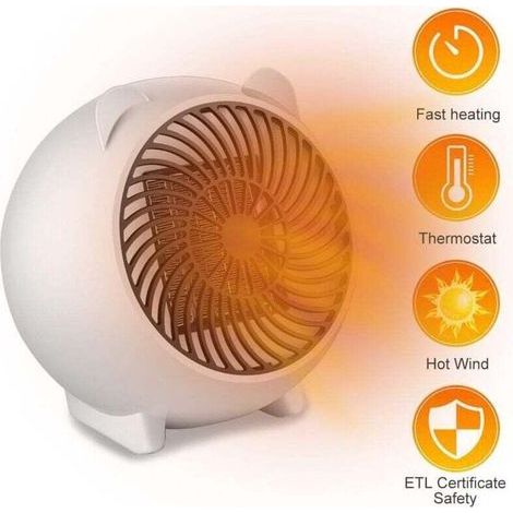 Mini radiateur soufflant, radiateur soufflant à économie d'énergie, radiateur électrique portable, radiateur électrique pour le bureau de la salle de bain (1/5)