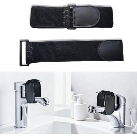 Lot de 2 sangles de robinet avec Velcro pour empêcher les enfants d'ouvrir le robinet, adaptées aux accessoires de robinetterie de cuisine et de salle de bain, noires, 5 x 30 cm (1/5)