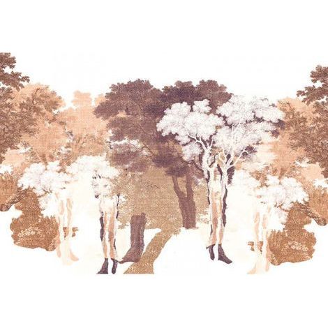 Papier peint panoramique moderne marron & beige Tapisserie panoramique arbre chambre enfant Papier peint panoramique forêt effet textile (1/3)