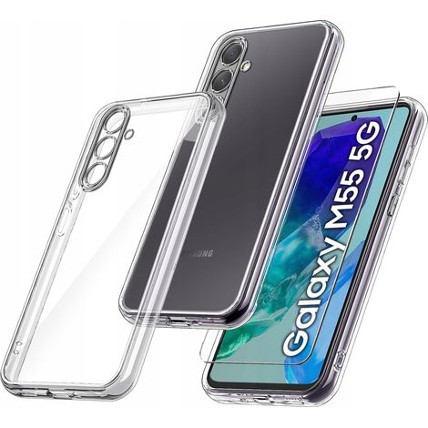Schlanke Hülle für Samsung Galaxy M55 5G, farblos, transparent + 9H-Glas (1/5)