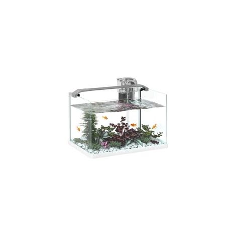 Aquarium blanc en verre 20L avec lumières LED, pompe à filtre, dimensions 38 x 26 x 27 cm