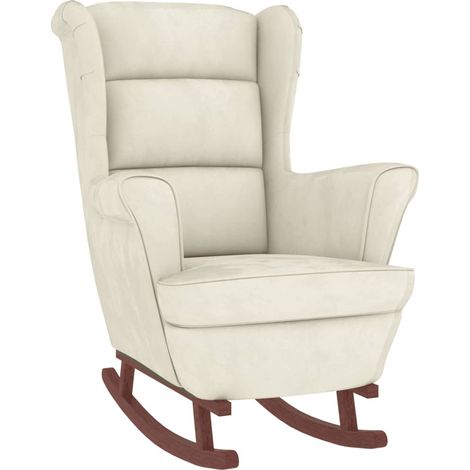 Fauteuil à bascule pieds en bois massif d'hévéa et siège en velours crème extra confort DEC029158