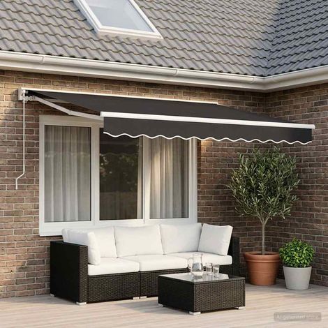 Toile de remplacement pour store banne 330x245 cm – Compatible armature 350x250 cm – Polyester enduit PU anthracite, résistant aux UV et imperméable (1/5)