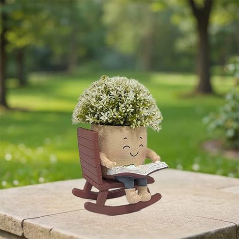 Maceta con forma de mecedora con una carita sonriente,macetas adorables para plantas de interior y exterior,macetas únicas para suculentas (1/4)
