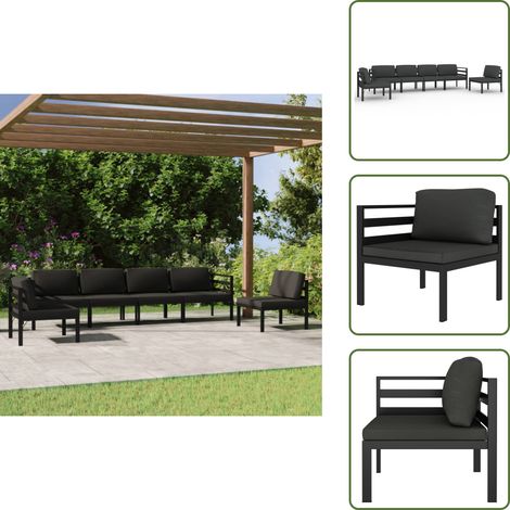 The Living Store 6-tlg. Garten-Lounge-Set mit Kissen Aluminium Anthrazit - Aluminiummöbel (1/5)