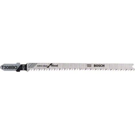 Hoja sierra caladora para madera blando, corte curva fina, ref. Bosch : T 308 BO, calidad de Hoja de sierra HSC, Largo total 117 mm