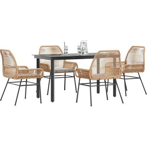 Ensemble à manger jardin coussins 5 pcs-Salon de jardin marron poly rotin verre 889017 (1/5)