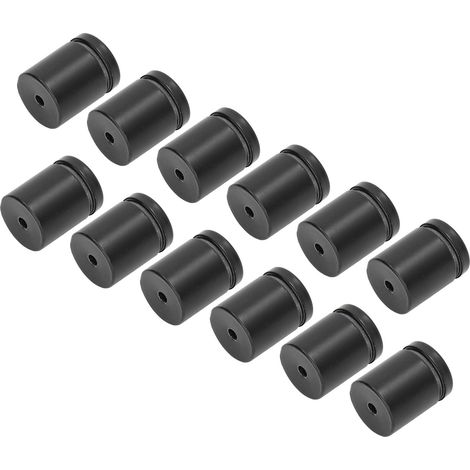 Lot de 12 vis d'écartement en acier inoxydable, finition noire mate, surface polie stable, pour galeries et panneaux publicitaires. (1/5)