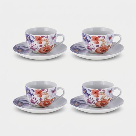 Set aus 4 Teetassen aus Porzellan mit Blumenmuster und Unterteller Peonia (1/3)