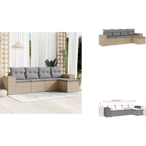 5-tlg. Garten-Sofagarnitur mit Kissen Beige Poly Rattan - Gartenmöbel - Sofas - Outdoor Möbel - Rattan Möbel - PE-Rattan (1/3)