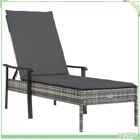 Chaise longue - FAFEICY - 362807 - Résine tressée gris - Dossier 5 positions - Coussin rembourré (1/5)