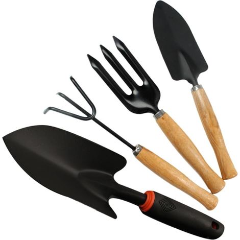 4 pièces Kit Jardinage Acier Inoxydable Mini Pelle Multifonction et Râteaux (1/5)