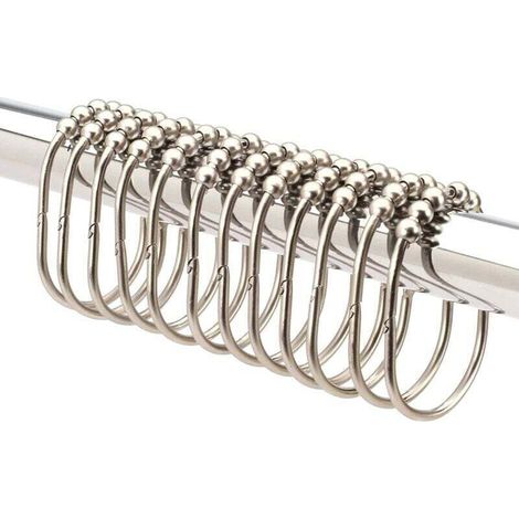 (Nickel) Lot de 12 crochets/anneaux larges pour rideau de douche, roulettes coulissantes, acier inoxydable résistant à la rouille (1/4)