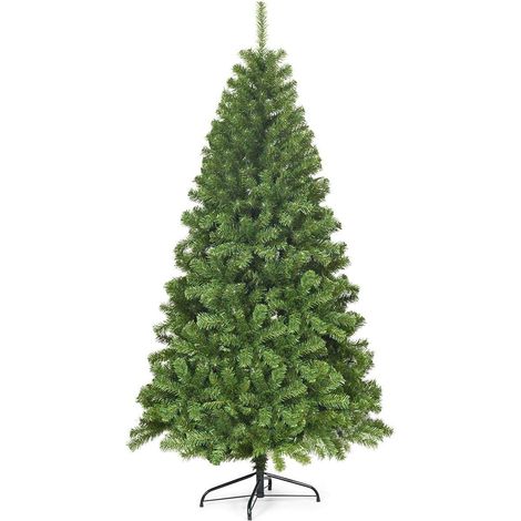 COSTWAY 6FT Christmas Tree, Hinged Spruce Artificial Xmas Tree with 928 Branch Tips, PVC Needles and Foldable Metal Stand, for Indoor Outdoor Decoration (1/5)