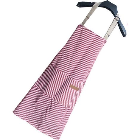 Tablier de cuisine rouge à rayures, 2 pièces avec 2 poches, réglable, pour homme et femme, tablier de chef (1/5)