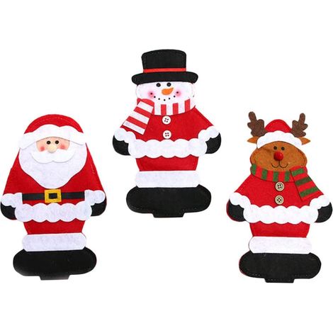 3 pièces : ensemble de couverts de Noël, pochettes pour couverts de dîner, porte-vaisselle, décoration pour fêtes de Noël, étuis protecteurs en tissu non tissé pour bureau (1/5)