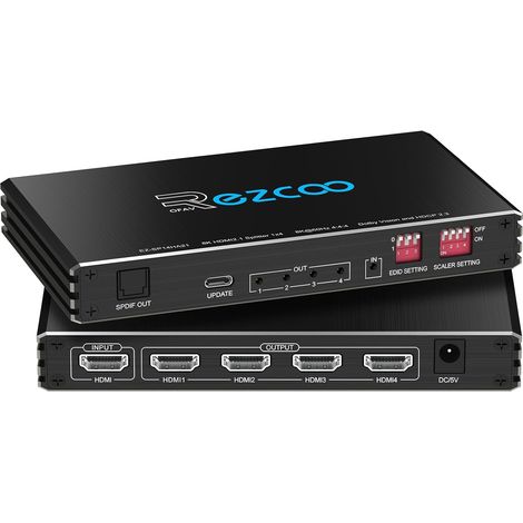4K 120Hz Splitter HDMI 2.1 Extracteur Audio 1 entrée 4 Sorties SPDIF Optique et stéréo 8K 60Hz VRR ALLM HDCP2.3 HDR10 8K UHD Dolby Vision Atmos Scaler 4K EDID 1080P pour 5, SkyQ, , (1/5)