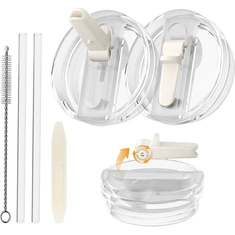 Lid Accessories, Replacement with PC Straw, Reusable Cover, White (1/5)