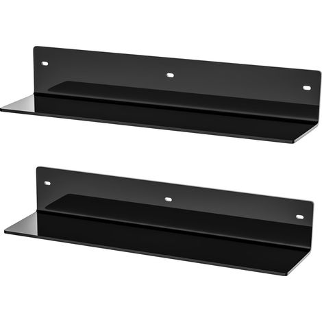 Lot de 2 étagères murales flottantes en acrylique - Noir - 40 cm - En forme de L - Pour modélisme, bougie, calendrier, serviette, articles de toilette - Étanche à l'humidité - Profondeur : 10 (1/5)