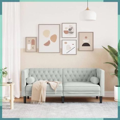 372683 Canapé Chesterfield avec traversins 2 places gris clair velours (1/5)