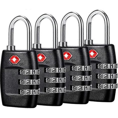 Cadenas pour valises (lot de 4) - Cadenas à combinaison à 3 chiffres - Cadenas de voyage homologués pour valises et bagages (noir) (1/5)