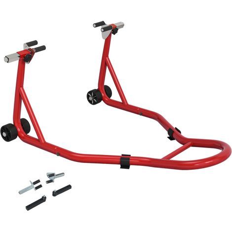 Support pour moto, béquille avant pour moto avec goupille réglable et adaptateurs pour bras oscillant, rouge (1/5)