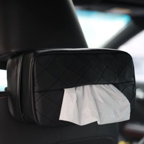 Ahlsen Auto-Taschentuchhalter aus PU-Leder für die Kopfstütze des Rücksitzes im Auto, universelle Taschentuchbox zum Aufhängen im Auto (schwarz)