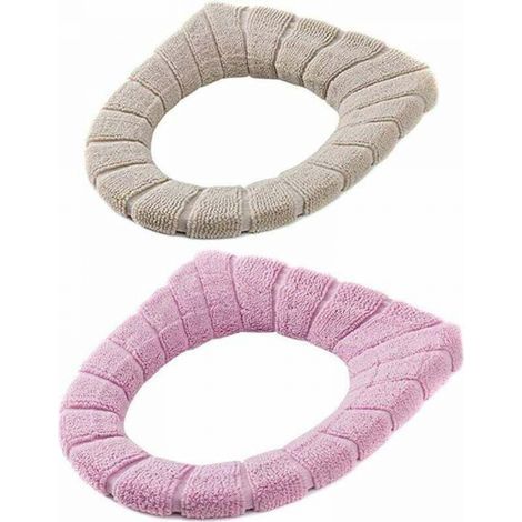 2 Tapis de Coussin de Coussin de Toilette Rétractable Lavable,Warmer Coussin de Warmersiège de Toilette,Universel WC Coussin(Beige, Rose) (1/5)